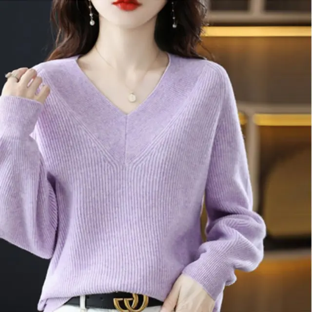 Autumn Fashion Loose Knitted Long Sleeves Fashion Loose Sweater Purple - Shop at LoveMi