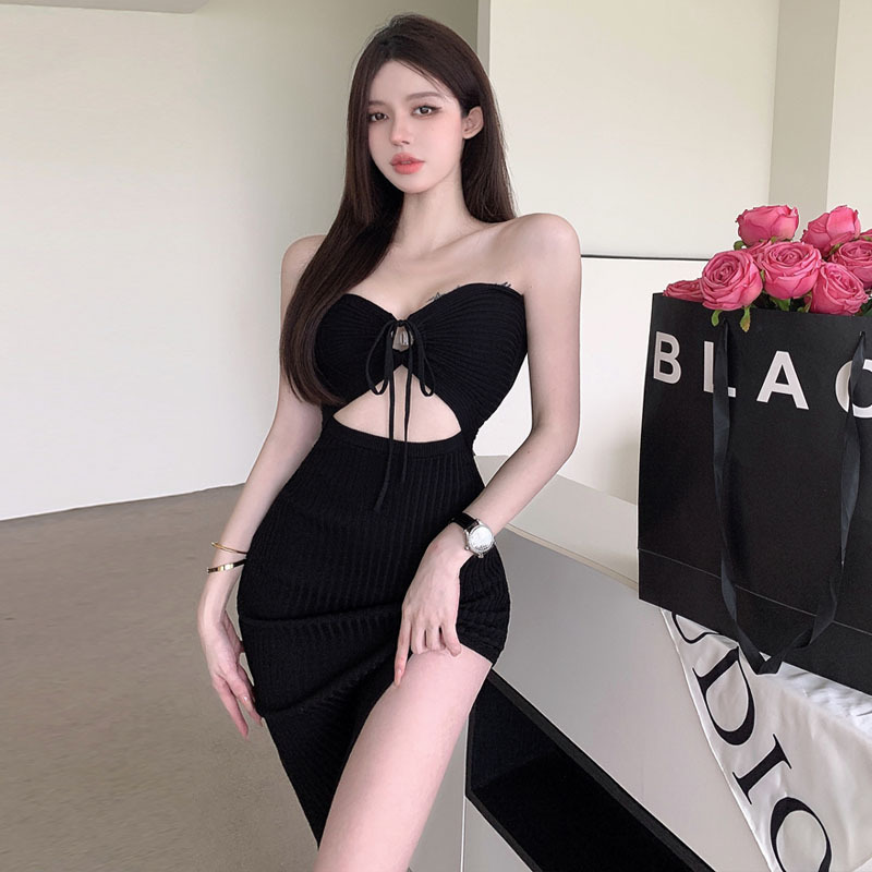 Women's Fashion Girl Halter Cut-out Knitted Dress