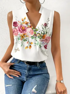 Women's Casual V-neck Pullover Digital Printing Top T-shirt Vest - Figure 1-Xl - View 1
