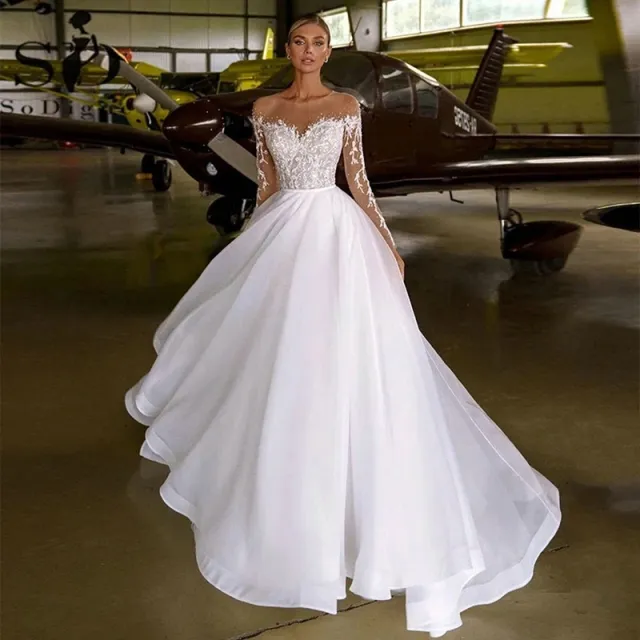 Embroidered Long Sleeve Off the shoulder Wedding Dress Ivory - Shop at LoveMi