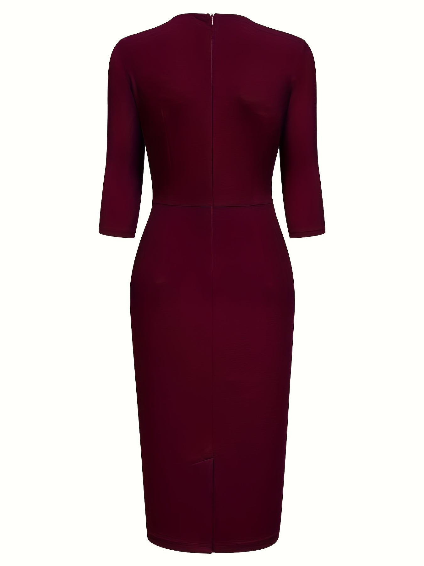 Vestido lápiz asimétrico con pliegues y mangas tres cuartos para banquetes. 269ba2f1 2510 47f4 9f61 610968fc1dfe