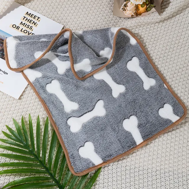Four Seasons Blanket Thermal Coral Fleece Paw Print Dogs And Cats Gray Bone - Shop at LoveMi