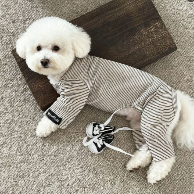 Pet Autumn Winter Warm Striped Four-Legged Jumpsuit - Pet Autumn Winter Warm Striped Four-Legged Jumpsuit Black And White Stripes XL