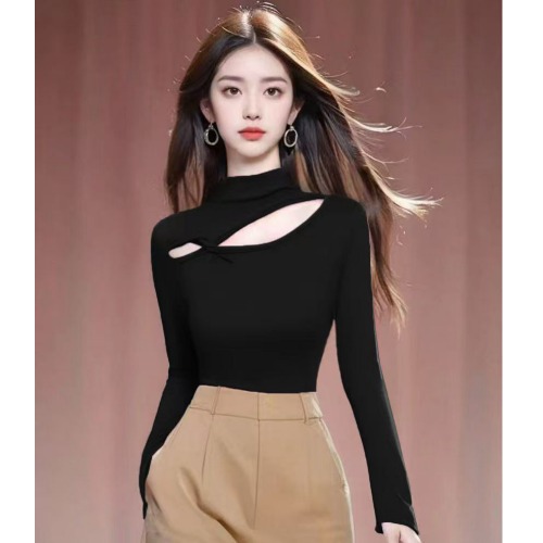 Autumn New Sneaky Design Hollow-out Slim-fit High-grade Bottoming Shirt