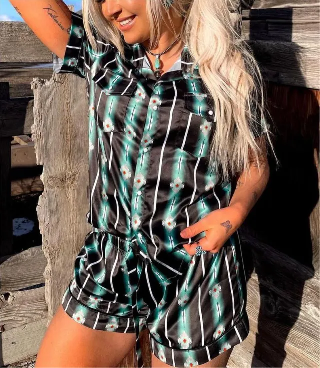 Casual Women's Printed Top Short Sleeve Suit Black - Shop at LoveMi