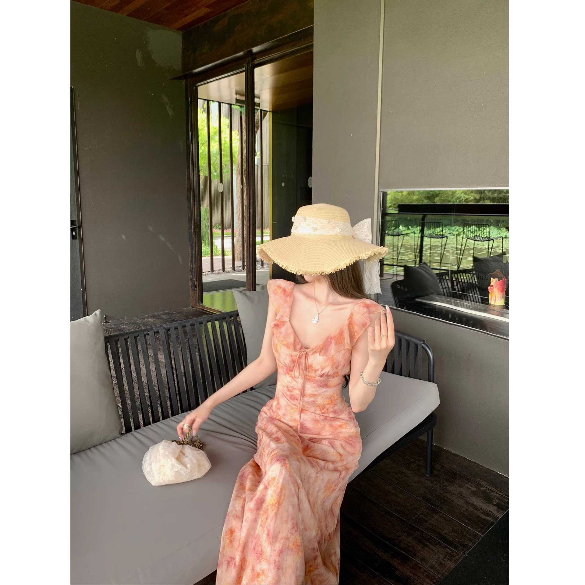 High Waist Tea Break French Ruffled Floral V-neck Sleeveless Dress