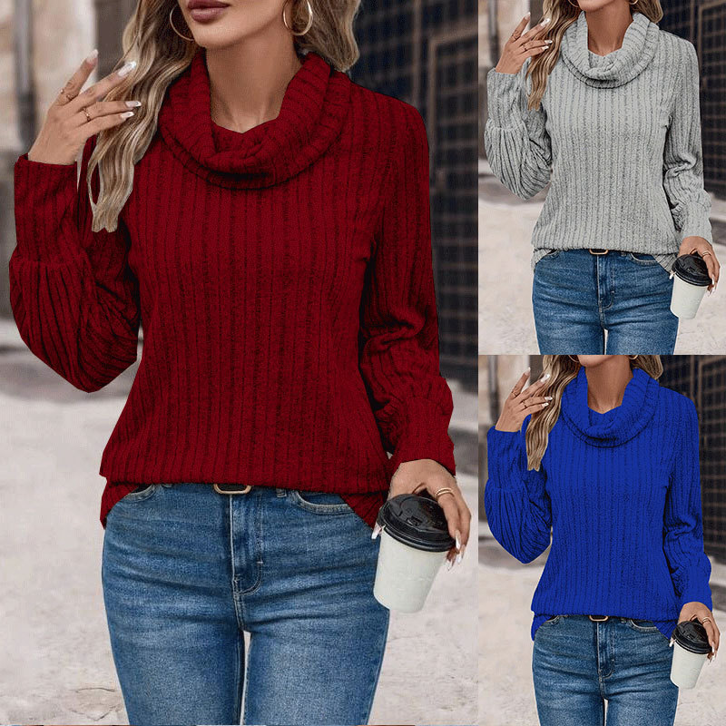 Casual Solid Color High Collar Warm Long Sleeve