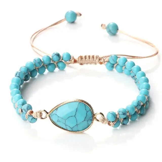 Hand-woven 4MM Natural Blue Turquoise Beads Irregular Bracelet