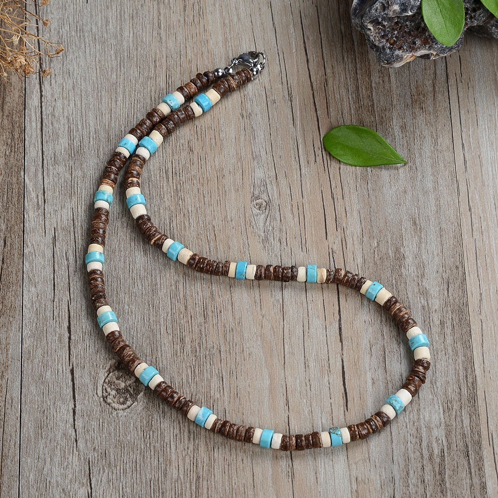 Coconut Shell Charcoal Turquoise Necklace Stainless Steel Accessories