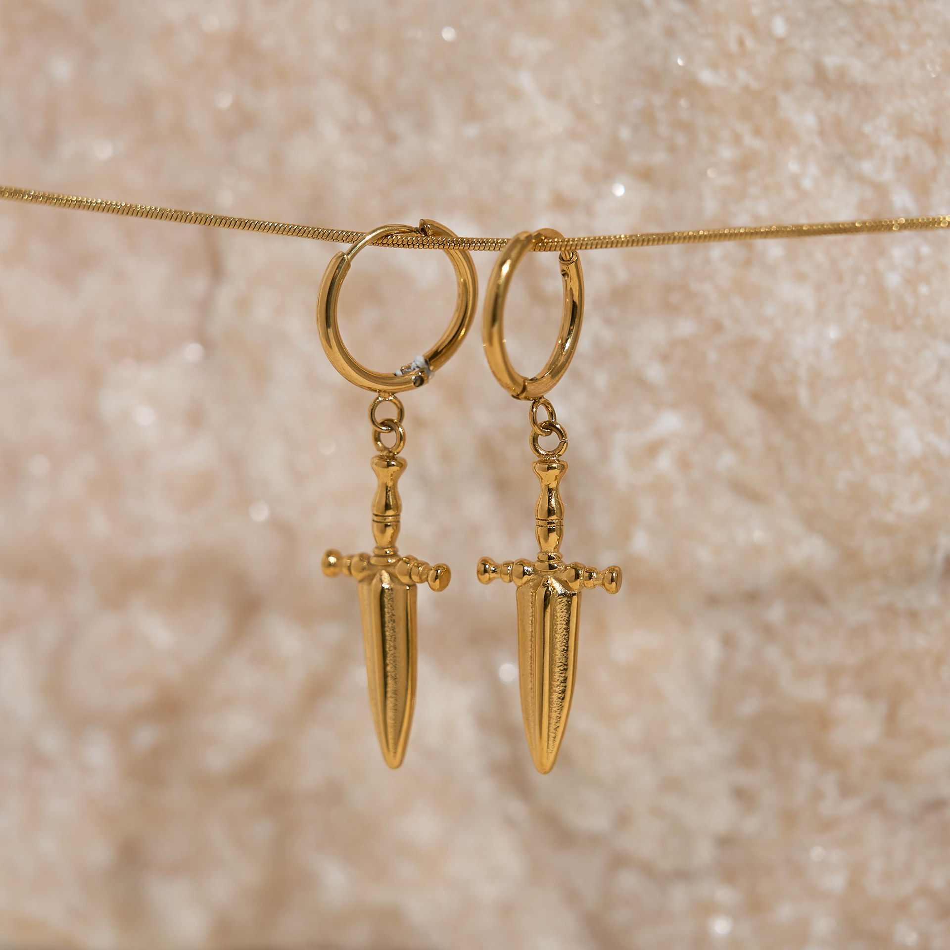 18K Gold Plated Titanium Steel Retro Earrings And Necklace Set