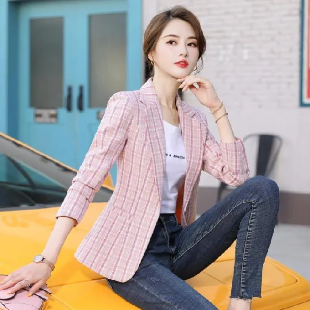 Korean Style British Casual Plaid Short Suit Pink - Shop at LoveMi
