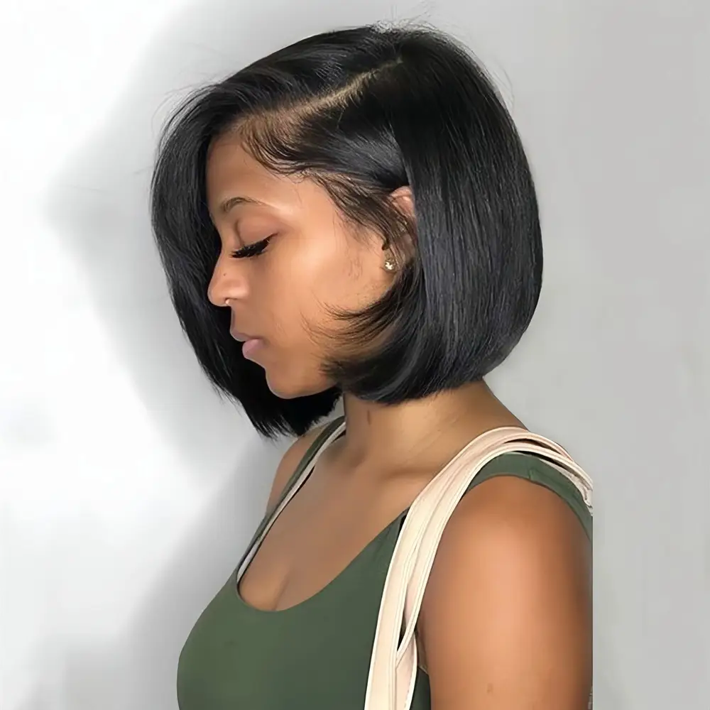 Short Bob Wig with Side Part, Heat Resistant Synthetic Hair for Women