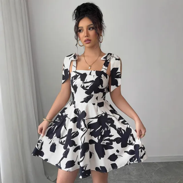 Fashion Ruffled Square Neck All over Print Dress Color - Shop at LoveMi