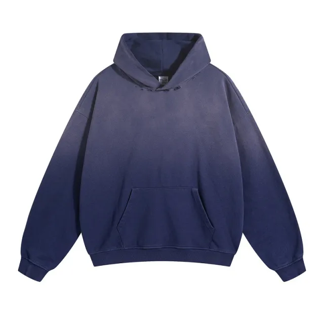 Men's And Women's Trendy Autumn And Winter High Street Damage Loose fitting Hoodie Spray Dyed Indigo - Shop at LoveMi