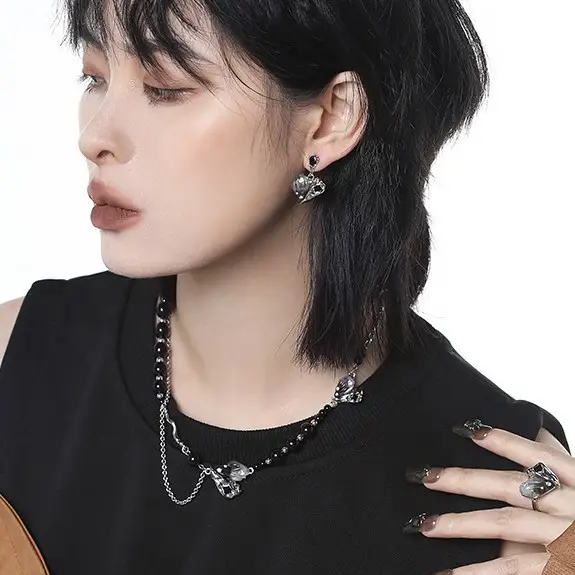 Gray With Heart Earrings Simple