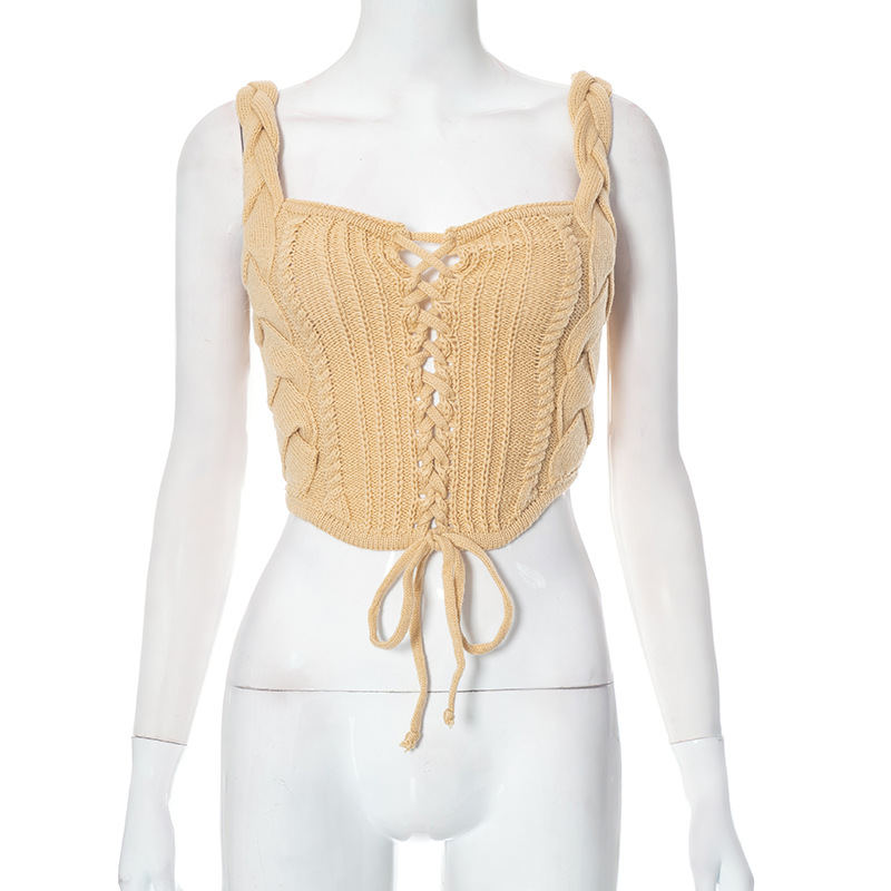 Knitted Sleeveless Fashionable All match Hot Girl Top Apricot - Shop at LoveMi