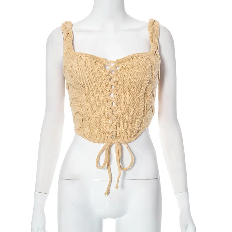 Knitted Sleeveless Fashionable All-match Top - Apricot