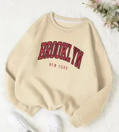 Personality Trend Printed Crew Neck Sweatshirt Women - Apricot - View 1