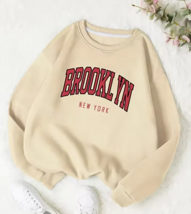 Personality Trend Printed Crew Neck Sweatshirt Women Apricot - Shop at LoveMi