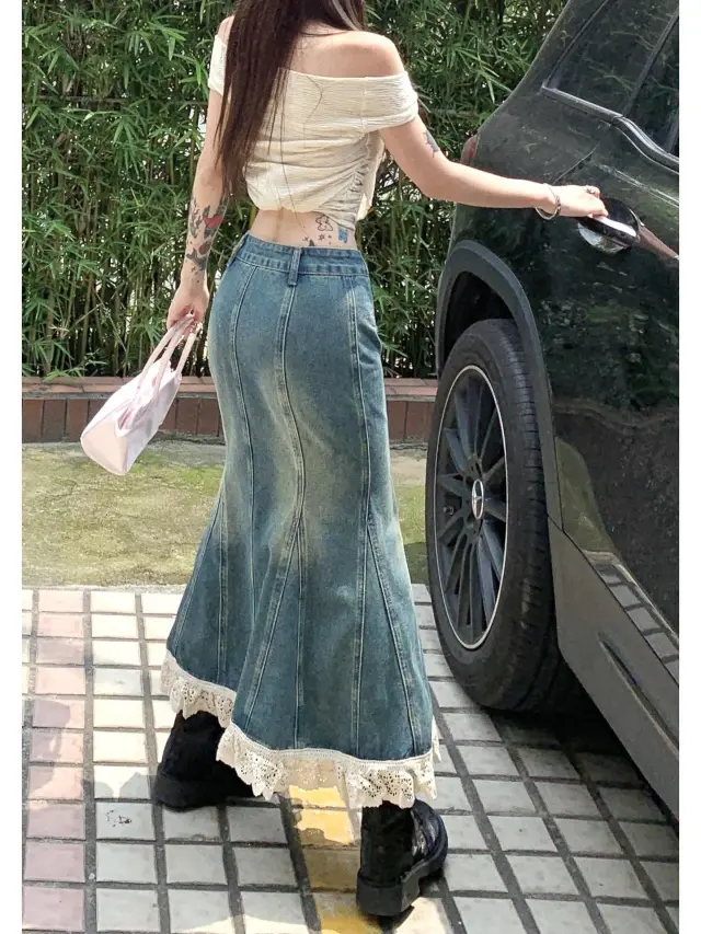Women's Fashion Fishtail Denim Skirt Design Blue - Shop at LoveMi
