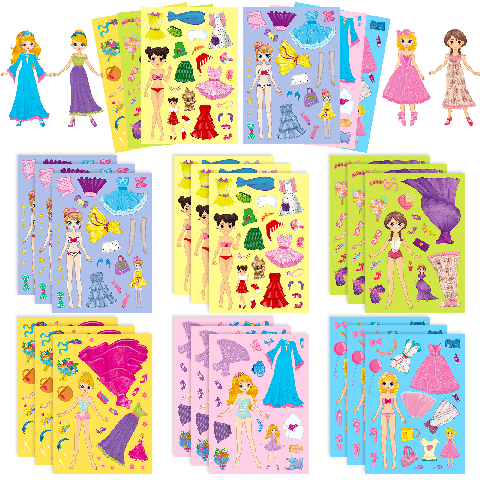 Title 7, 6 Sheetspack Princess Face Changing Stickers C...