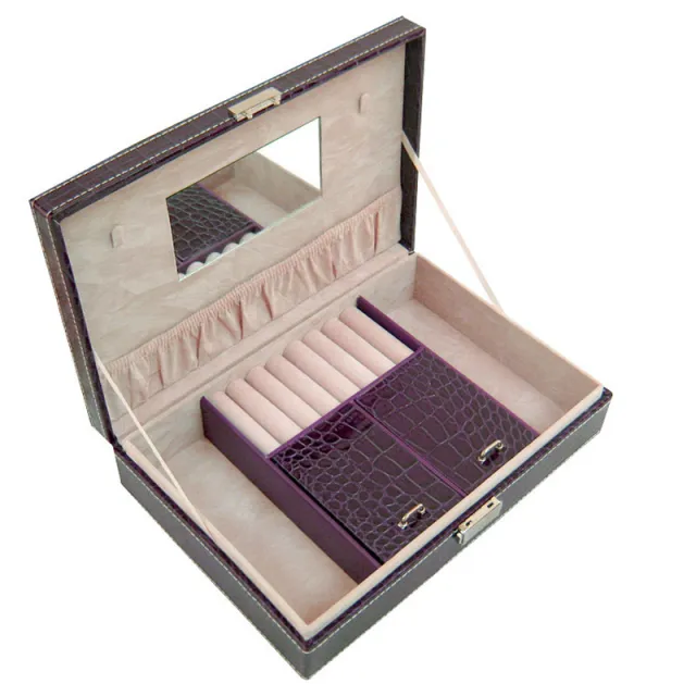 Leather Rectangular Single Layer Stud Earring Storage Box Tan - Shop at LoveMi