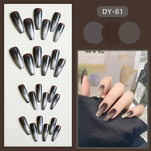Gradient Finished Product Nail Tips Dy81 Brown Cat'S Eye Glue - Shop at LoveMi