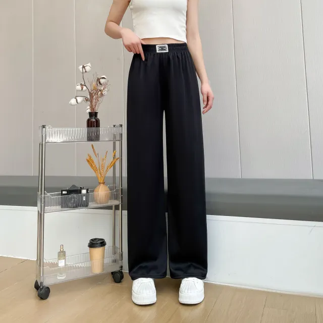 New Loose Slim Versatile Fashionable Herringbone Wide leg Pants For Women Black - Shop at LoveMi