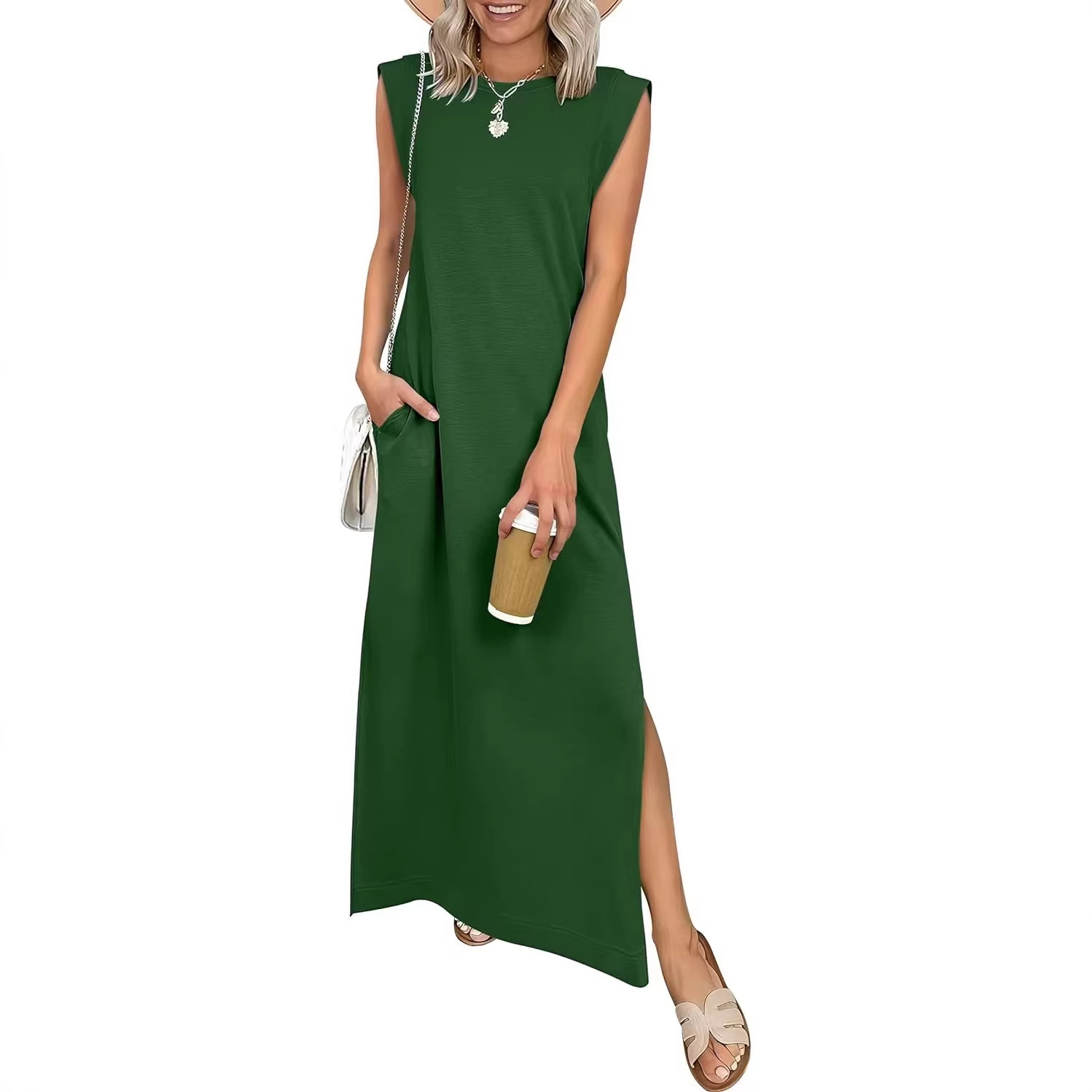 Women's Round Neck Raglan Sleeve Pocket Long Dress 3