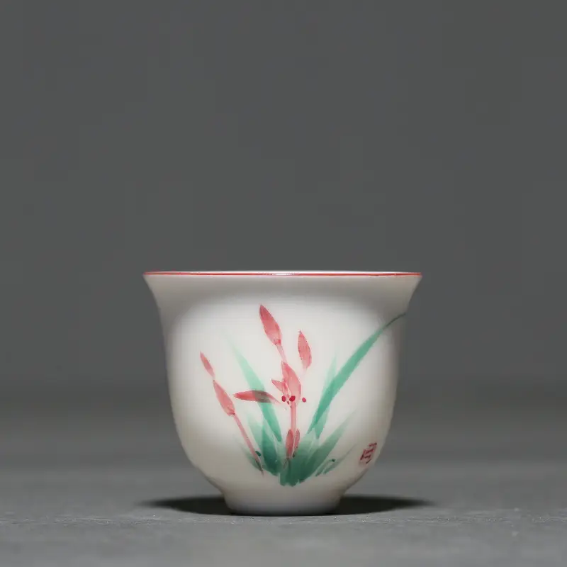 Hand Painted White Porcelain Orchid Tea Cup Chinese Underglaze Color Product
