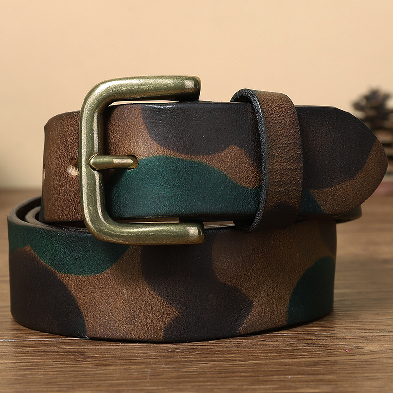 Curea din piele naturală camuflată, stil vintage personalizat