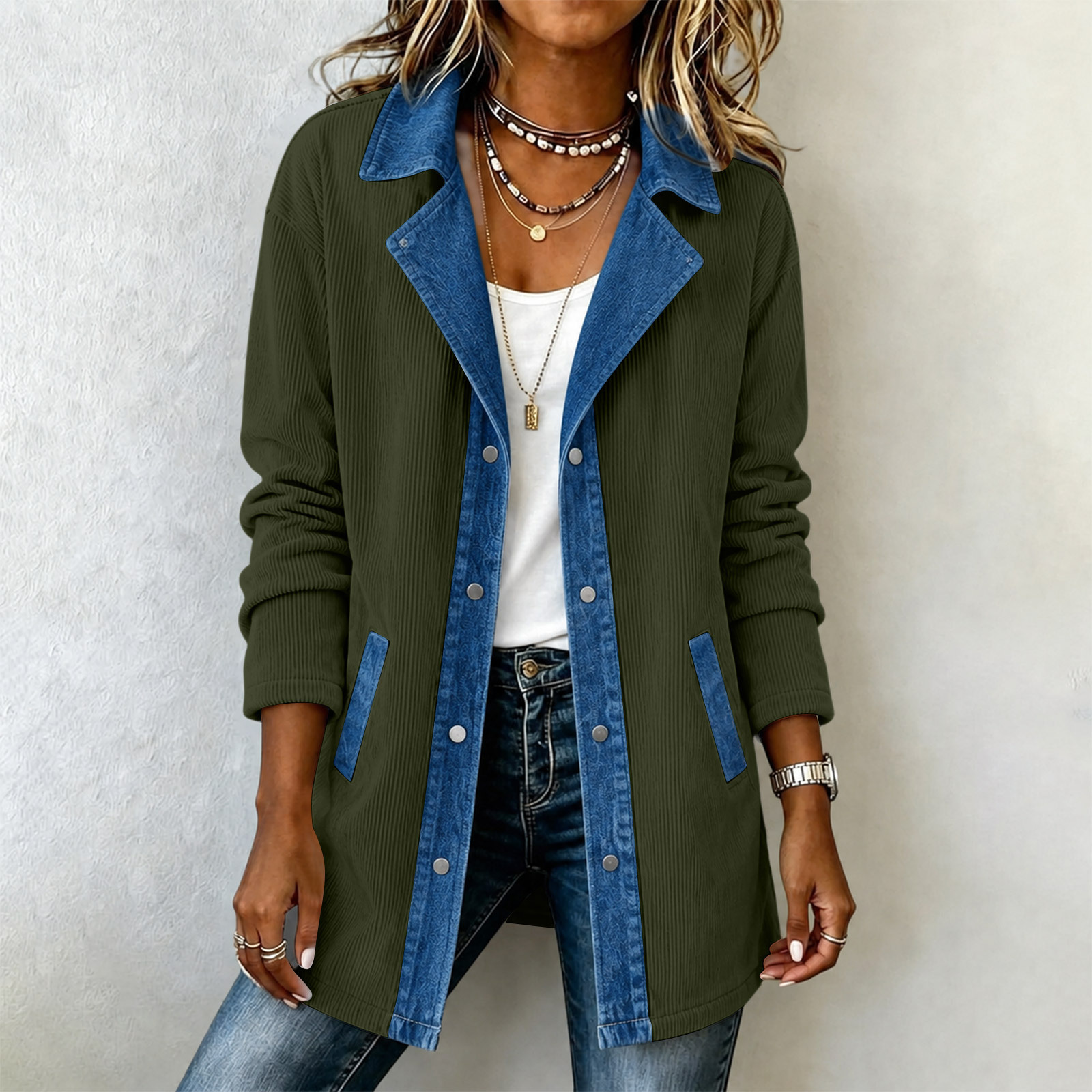 New Womens Long-sleeved Denim Patchwork Jacket