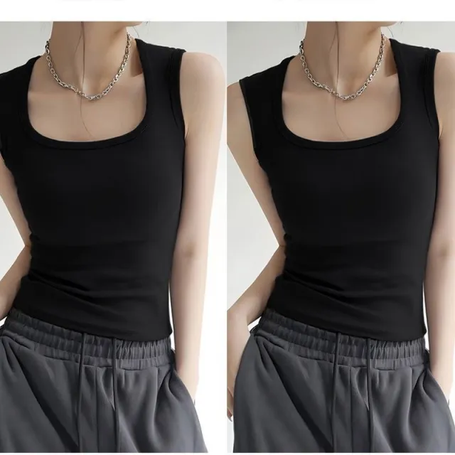 Thread Vest Camisole Women's Bottoming Sleeveless T shirt Black And Black - Shop at LoveMi