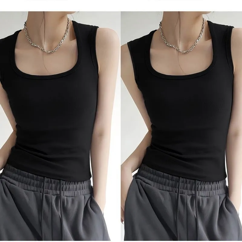 Thread Vest Camisole Women's Bottoming Sleeveless T-shirt - Black And Black