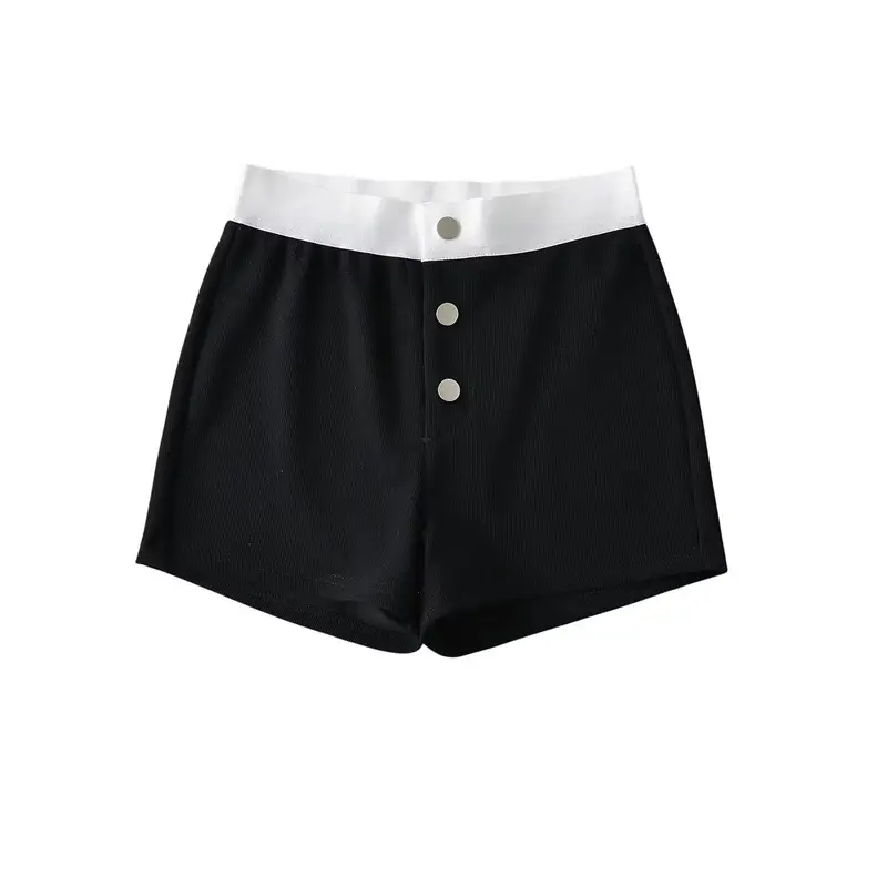 Hot Girl Sweet Cool Style Color Matching High Waist Three-button Casual Shorts Fashion Outerwear Home Wide Leg Hot Pants