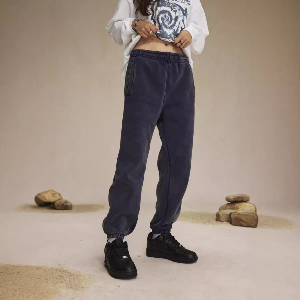 High Street American Retro Washed Distressed Batik Fleece Ankle-tied Casual Sweatpants Male