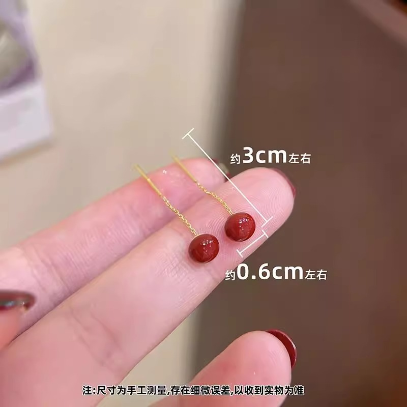 Red Beads Hanging Earrings Minority Fashion