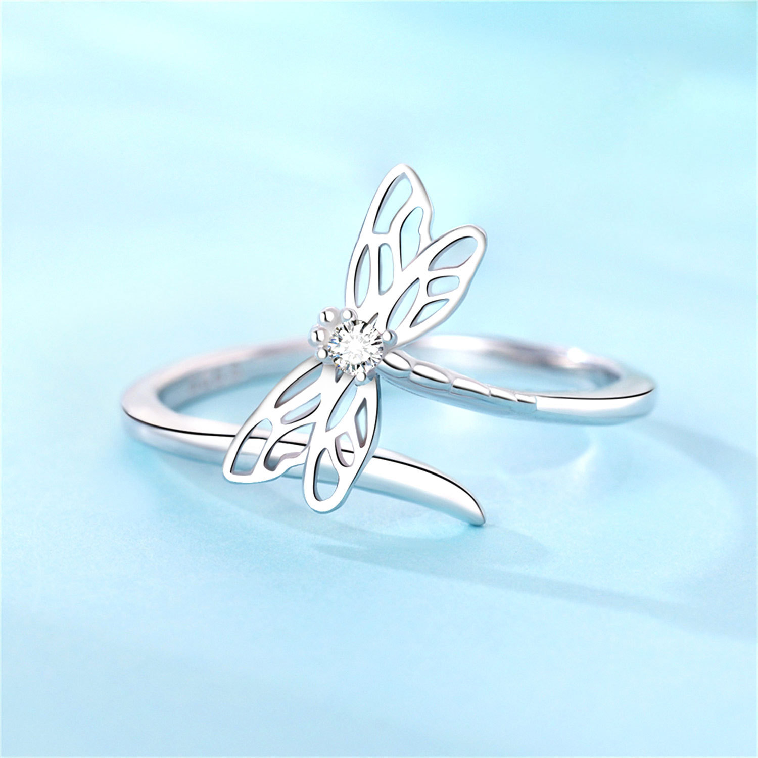 Inlaid Stone Dragonfly Winged Open Ring Original And Niche
