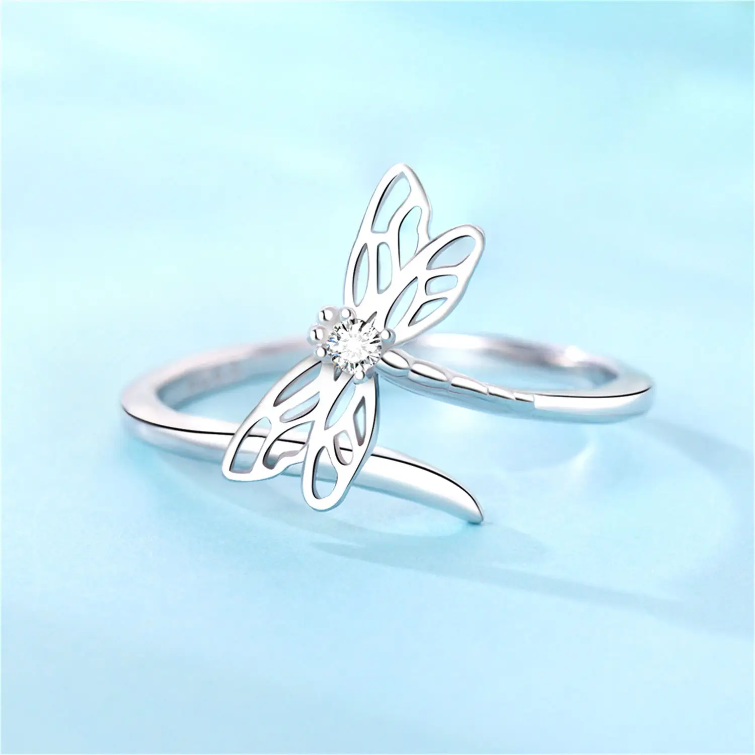 Inlaid Stone Dragonfly Winged Open Ring Original
