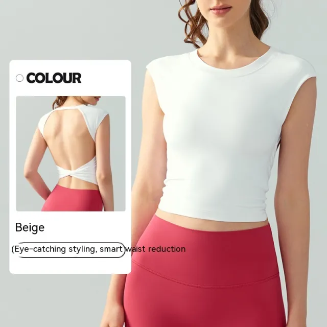 Fixed Chest Pad Sexy Backless Short Vest Beige - Shop at LoveMi