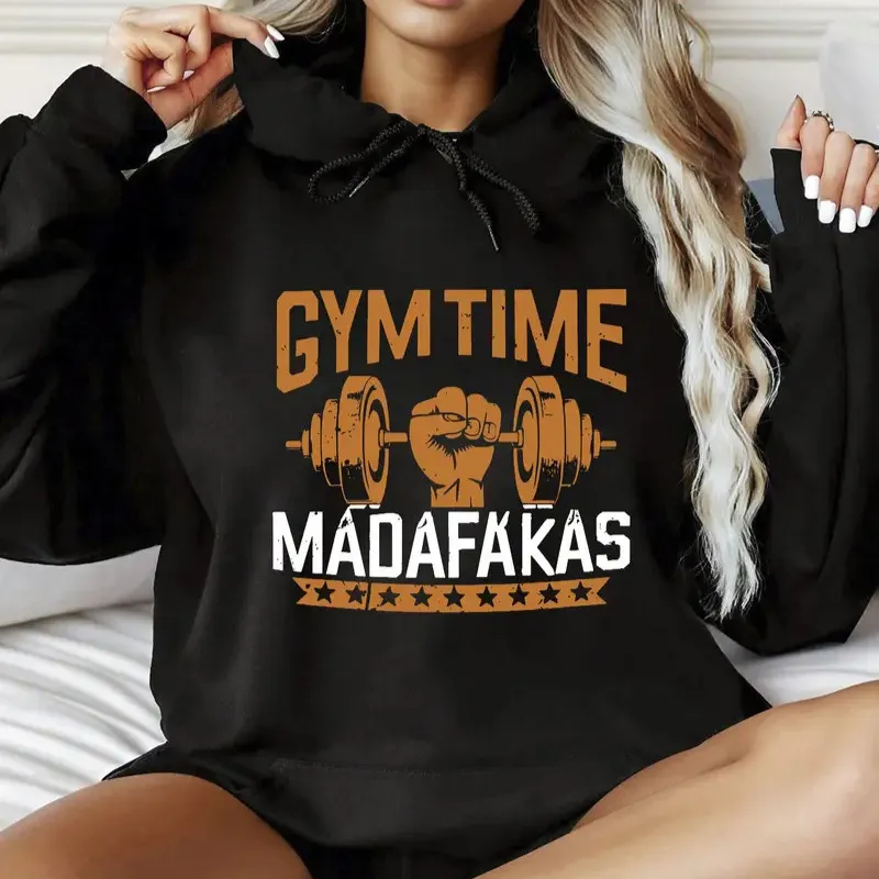 Fashion Sweater Street Leisure Velvet Sport Printed Hoodie - Black