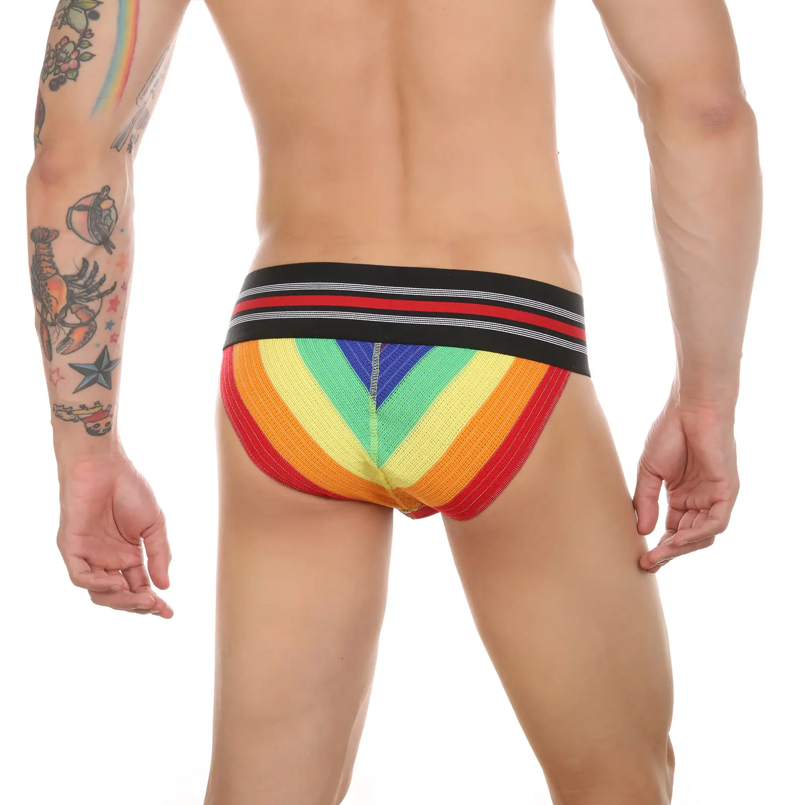 Men's Ultra-wide Waist High-cut High-elastic Rainbow Sports Underwear
