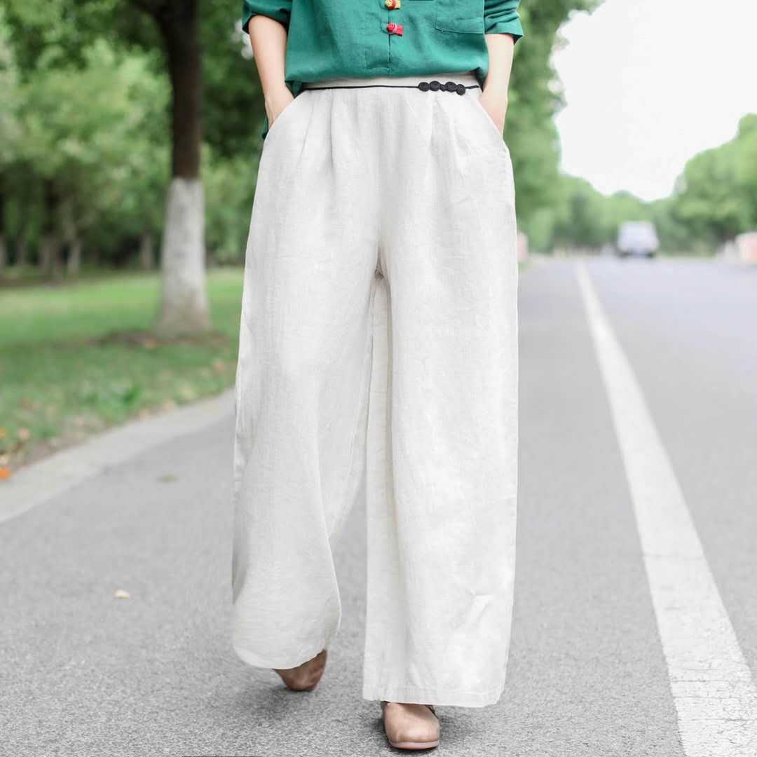 Title 16, Pantalon long en lin taille haute, ample et fin...