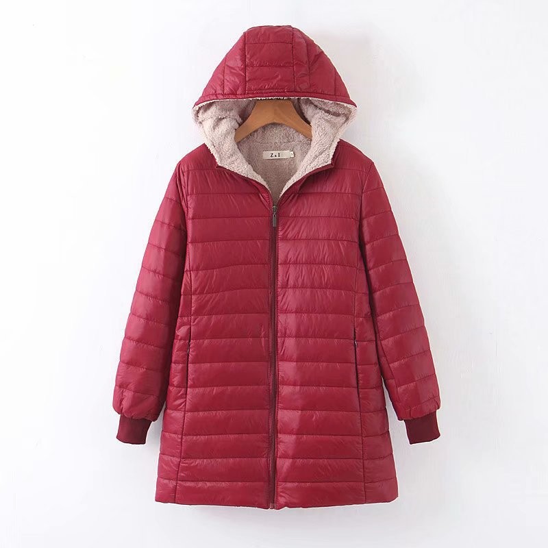 Autumn And Winter New Mid length Waterproof Hooded Slim Fit Fleece Lined Coat Warm Berber Fleece Top Women's Coat Wine - Shop at LoveMi