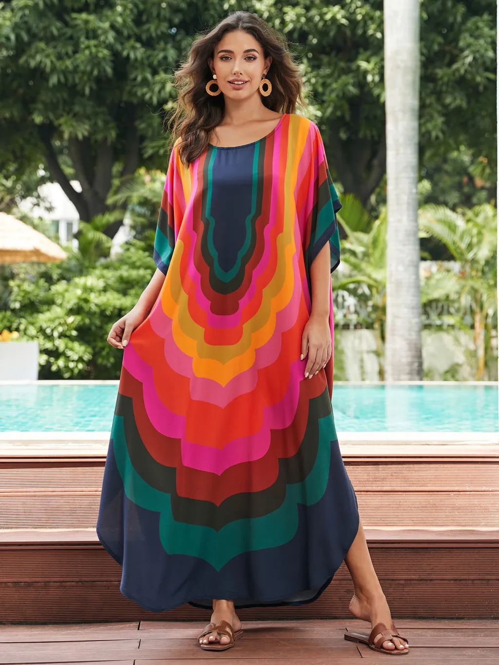 Women's Bikini Swimsuit Sun-protection Overshirt - Color Geometry-Free Size