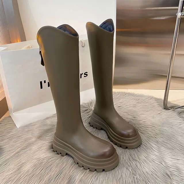 Platform Thin Below The Knee Boots Green - Shop at LoveMi