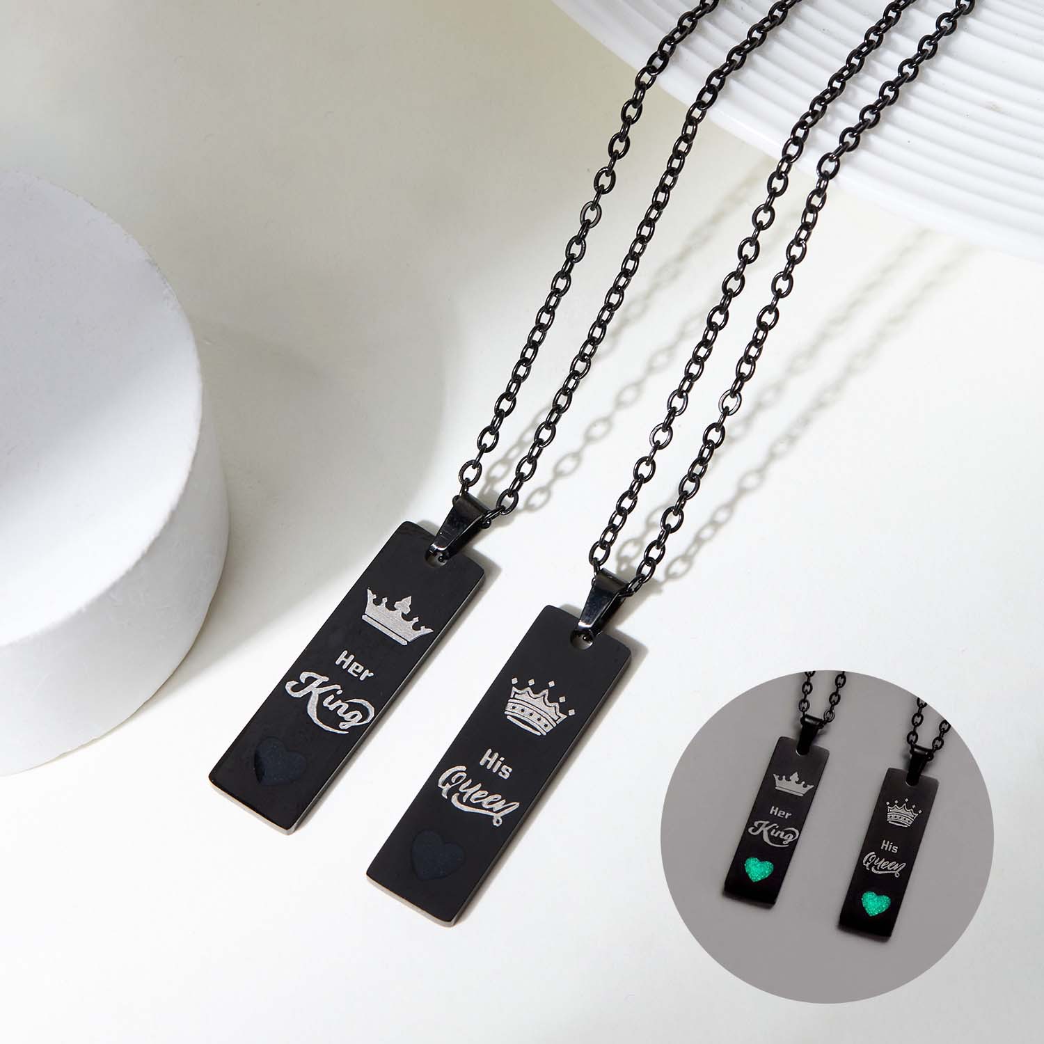 Couple Necklace Stainless Steel King And Queen Luminous