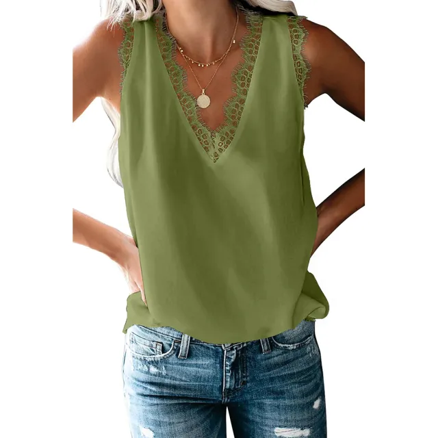 Bottoming Vest T shirt Women's Summer European And American V neck Lace Sleeveless Loose Top 253064 Lc253064 209 M - Shop at LoveMi