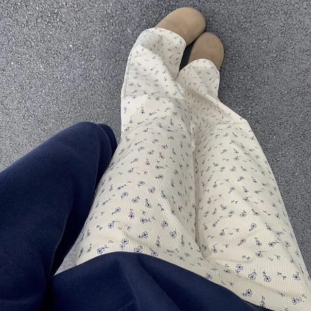 Ins Internet Celebrity Retro Lazy Cherry Embroidered Corduroy Straight Casual Trousers Floral - Shop at LoveMi