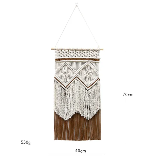 Living Room Decorative Wall Hangings Hand woven Tapestry Tassel Cotton String Production Beige - Shop at LoveMi
